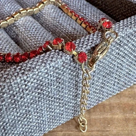 Red Ruby CZ 18K Gold Stainless Steel Tennis Bracelet July Birthstone Waterproof - Picture 4 of 7